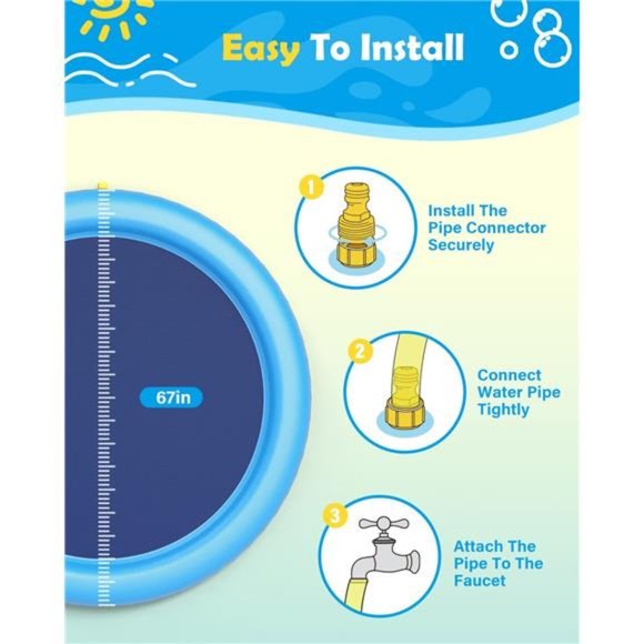 Dog Pool 67"Anti-Slip Dog Splash Pad for Large Dogs-BPA Free Thick Dog Sprinkler - Picture 4 of 6